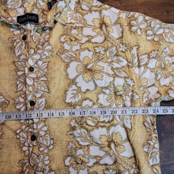 Vintage Ocean Pacific Floral Hawaiian Camp Shirt Mens XL Yellow White - Picture 4 of 7